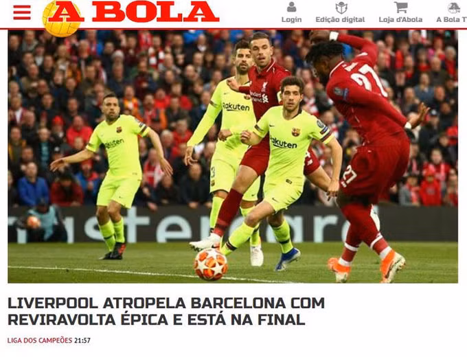 Báo chí châu Âu kinh ngạc vì chiến thắng của Liverpool