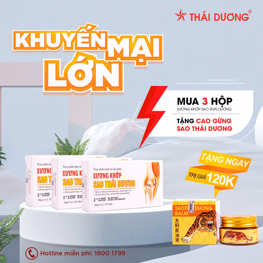 Khuyến mại lớn tặng ngay cao xoa gừng trị giá 120.000 VNĐ khi mua xương khớp Sao Thái Dương.