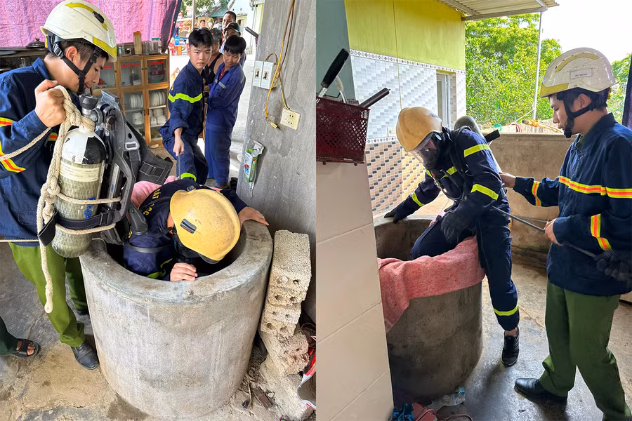 Lực lượng chức năng trục vớt thi thể nạn nhân. Ảnh: Phòng PCCC&CNCH Công an tỉnh Nghệ An.