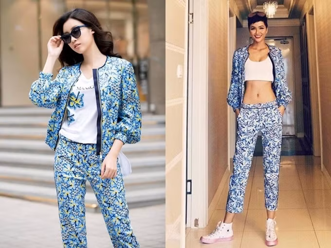 Đến trang phục ra phố, Mỹ Linh và H"Hen Niê cùng đụng một set đồ. Nếu H"Hen diện áo crop-top năng động, Mỹ Linh chọn áo phông họa tiết để thêm phần thanh lịch. Đỗ Mỹ Linh nhiều lần - 8