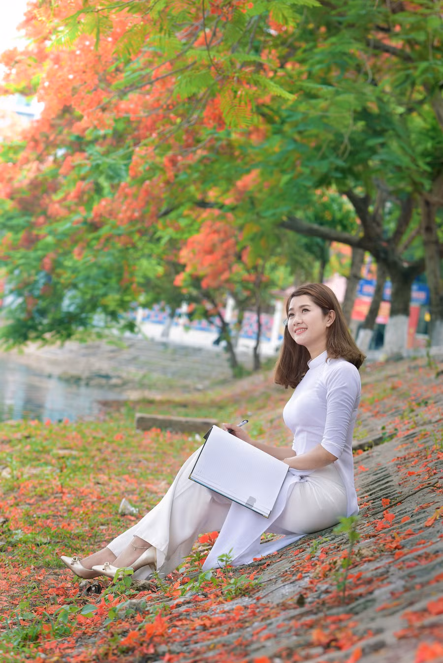 Thiếu nữ Hà thành mơ màng bên hoa phượng “rực cháy“ ảnh 9