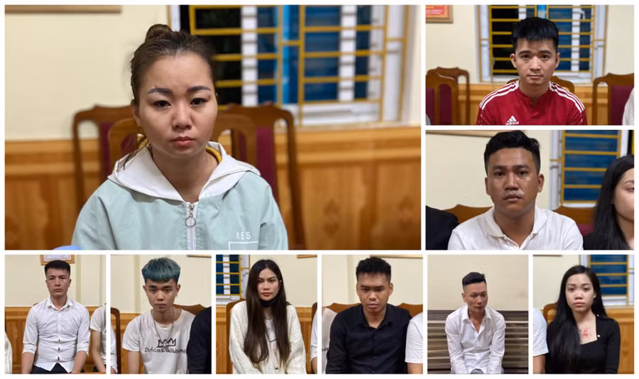 Đối tượng Nguyễn Thị Bé (áo xanh) và các đối tượng đang bị tạm giữ. Đối tượng Nguyễn Thị Bé (áo xanh) và các đối tượng đang bị tạm giữ.