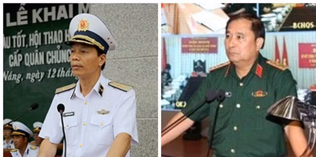Từ trái qua, Chuẩn Đô đốc Hải quân Nguyễn Trọng Bình và Trung tướng Phùng Sĩ Tấn, Tư lệnh Quân khu 2 cùng được bổ nhiệm làm Phó Tổng tham mưu trưởng. Ảnh: dantri.com.vn