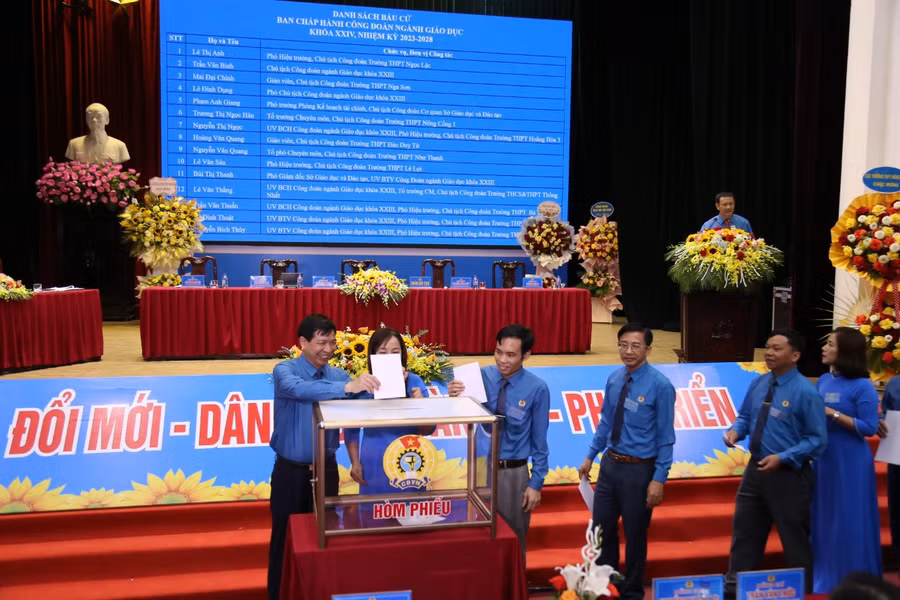 Đại hội bầu BCH Công đoàn ngành Giáo dục nhiệm kỳ 2023-2028. (Ảnh: NT). Đại hội bầu BCH Công đoàn ngành Giáo dục nhiệm kỳ 2023-2028. (Ảnh: NT).