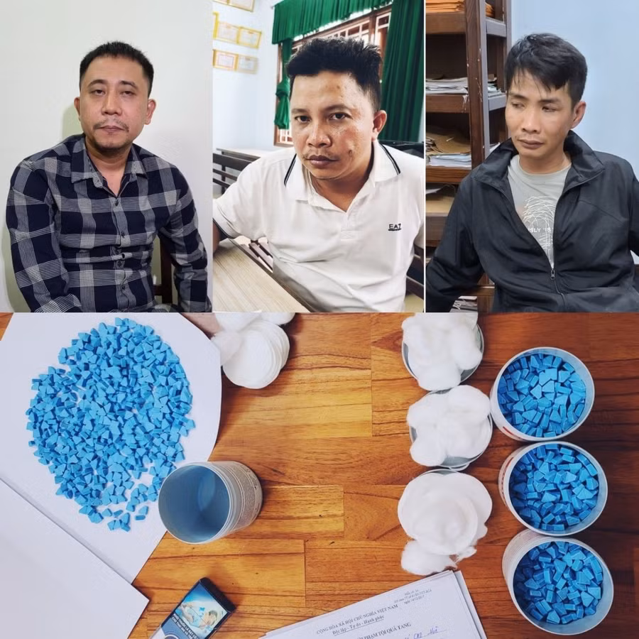Các đối tượng cùng tang vật mà công an thu giữ được. Ảnh: Công an.