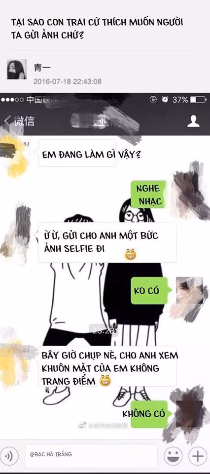 Cô gái tỏ ra lạnh lùng nhưng chàng trai thì vẫn ra sức bắt chuyện, xin ảnh mặt mộc. (Ảnh: Bạc hà trắng)
