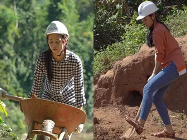 Thực hiện Dự án Nhân ái của mình, Hoa hậu Trần Tiểu Vy cùng các chiến sĩ Đồn Biên phòng Cồn Roàng đào giếng cho bà con