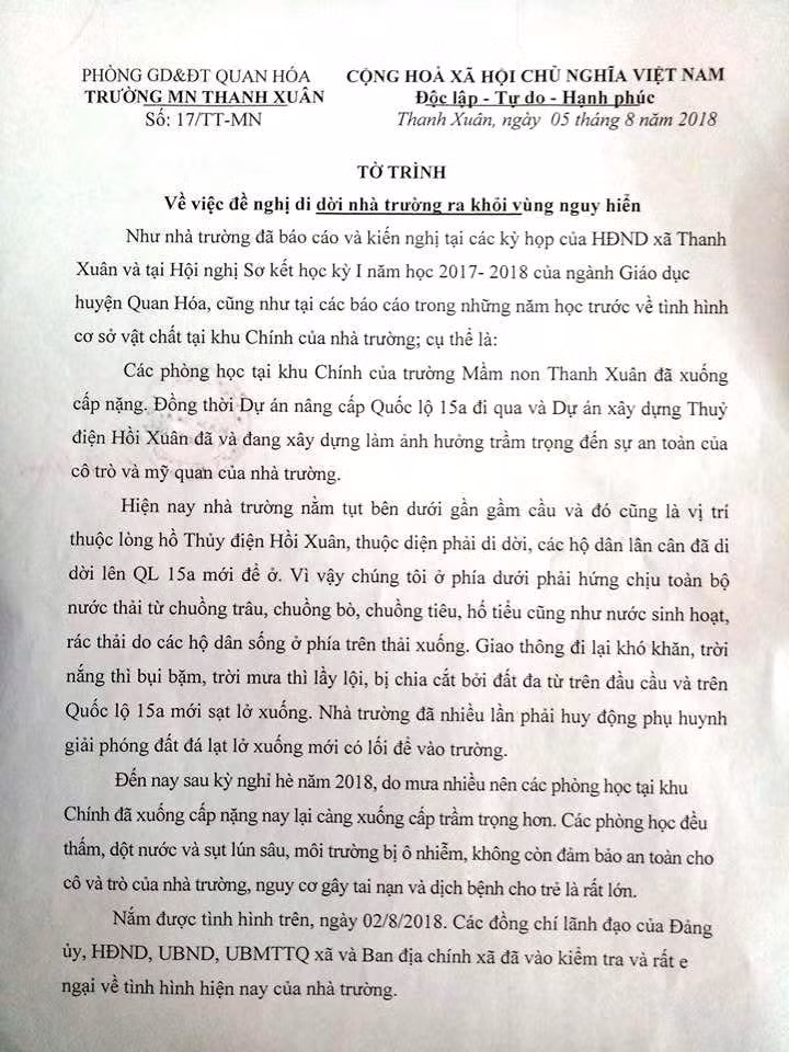 Văn bản đề nghị của nhà trường.