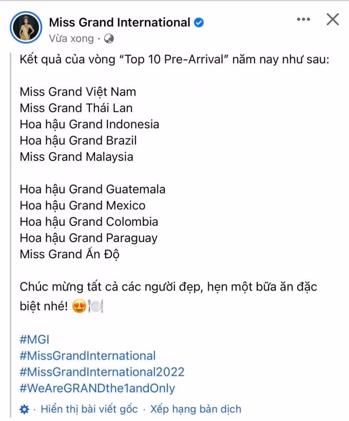 Bảng xếp hạng Top 10 Pre-Arrival.