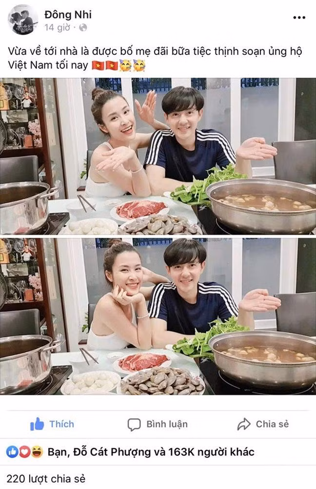 Vừa trăng mật về, vợ chồng Đông Nhi được bố mẹ chiêu đãi thịnh soạn, bất ngờ nhất là món ăn này ảnh 1 Vừa trăng mật về, vợ chồng Đông Nhi được bố mẹ khao tiệc, ai cũng hô to 1 món ăn-1