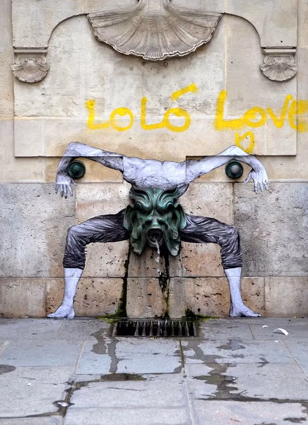 Đường ống nước thải có sẵn, kết hợp cùng street art thành bức họa đáng kinh ngạc.