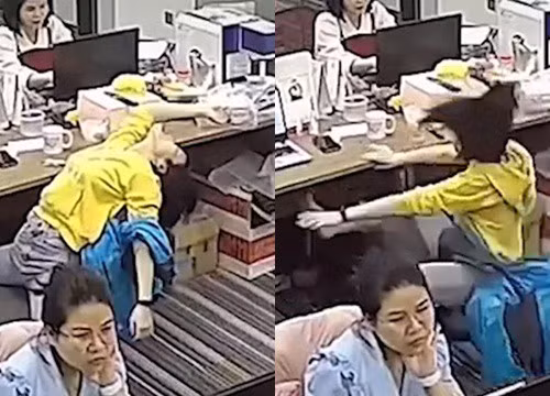 Clip: Cú vươn vai tiếp đất nhớ đời của nữ nhân viên công sở