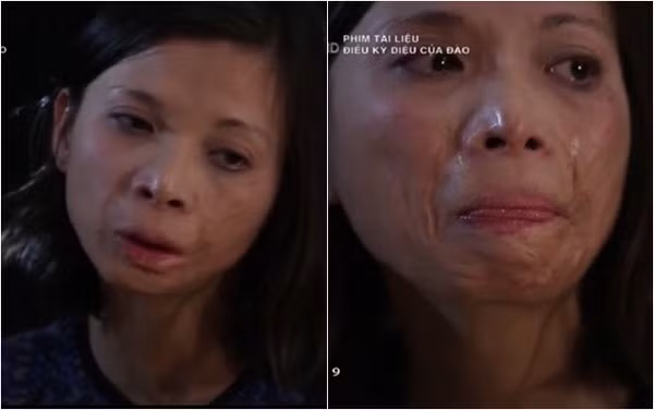 Cứ nghĩ đến những năm tháng bị bạn bè bắt nạt là Đào không kìm được nước mắt. Ảnh cắt từ clip