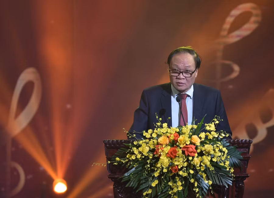 NSND. NS Phạm Ngọc Khôi, Phó Chủ tịch Hội Nhạc sĩ Việt Nam, Trưởng ban Giám khảo tổng kết, đánh giá về cuộc thi. Ảnh: Thế Đại