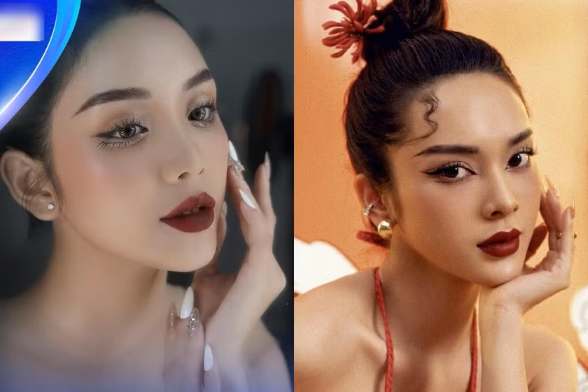 Thí sinh Đặng Thị Phương Uyên (trái) sở hữu gương mặt hài hòa, thanh tú. Góc chụp và makeup khá giống diễn viên Quỳnh Lương.