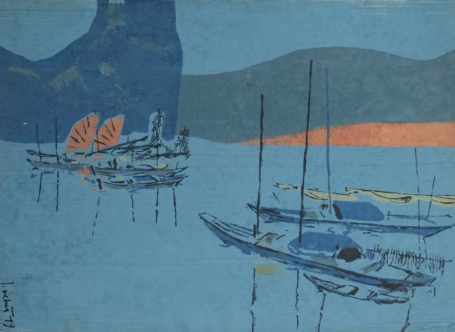 "Chiều về" vẽ năm 1985 - 31x43cm Khắc gỗ. "Chiều về" vẽ năm 1985 - 31x43cm Khắc gỗ.