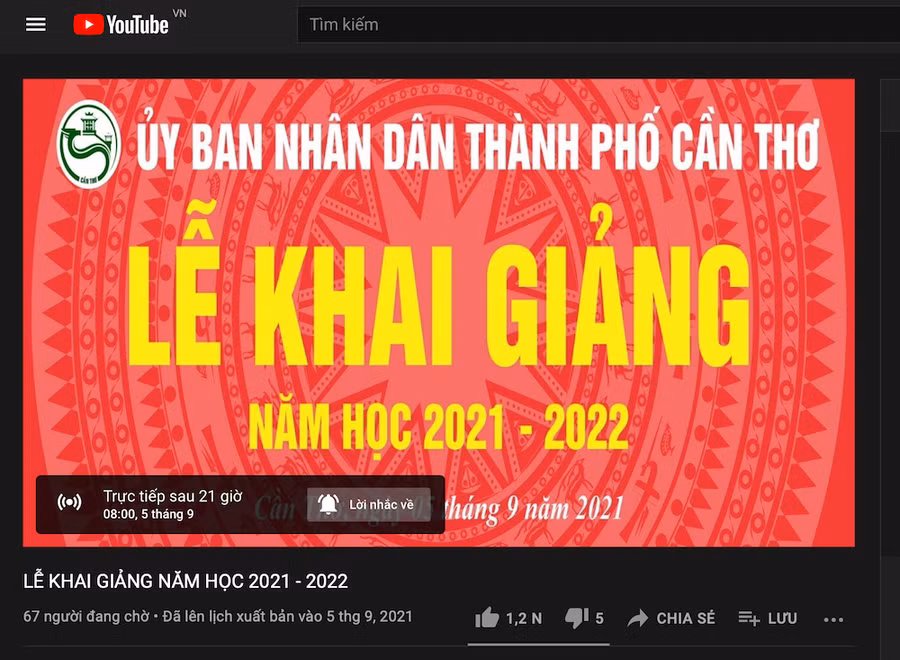 Ảnh chụp màn hình kênh trực tuyến khai giảng của Sở GD&ĐT TP Cần Thơ.