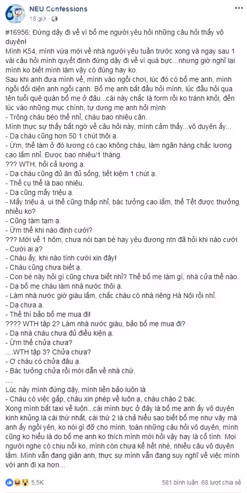 Há hốc miệng khi lần đầu ra mắt, bố mẹ người yêu hỏi: Cháu chửa chưa?