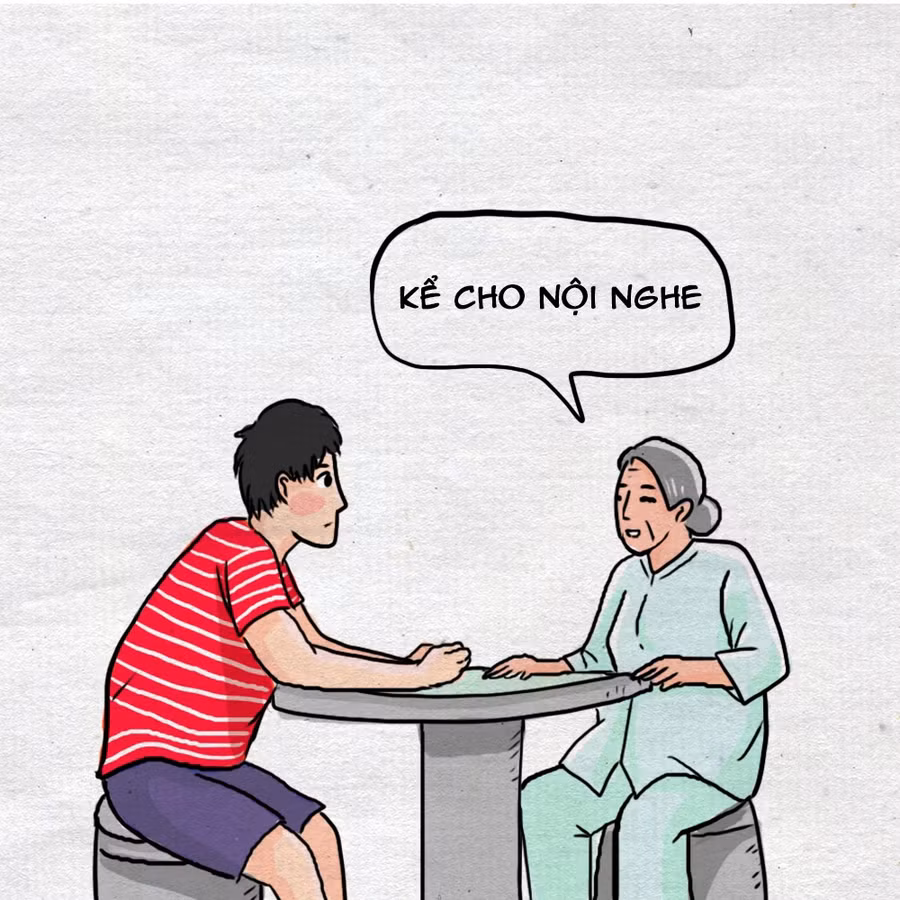 Tranh "Thưa nội con kể" được vẽ từ tình huống phim: Ian nói chuyện với bà nội Văn. Tranh tcủa nick name Minh Híu.