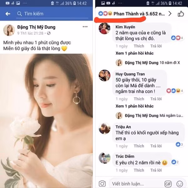 Phan Thành like bức ảnh của Midu. 