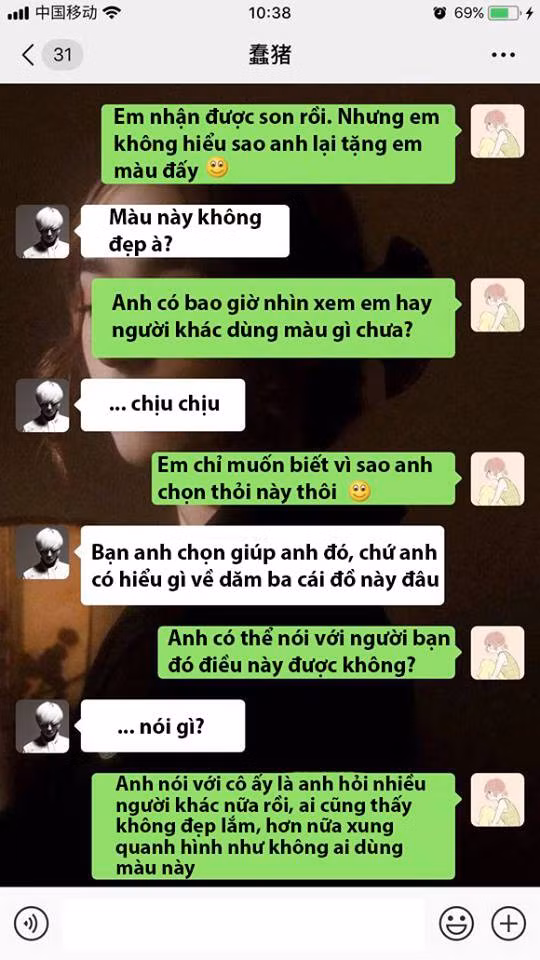 Cô gái trách người yêu vì da đen mà người yêu lại tặng thỏi son hồng.