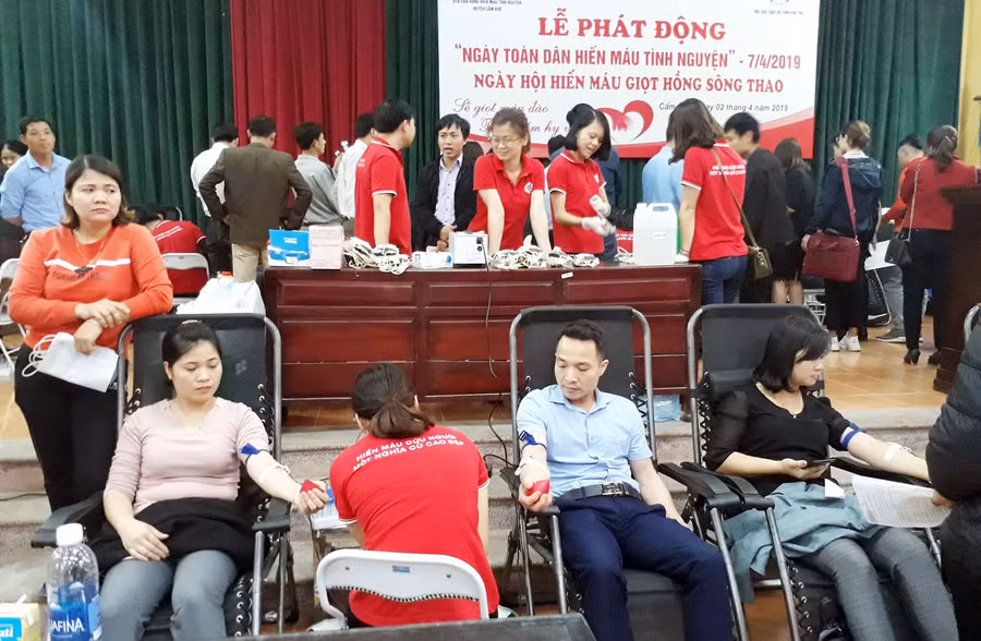 Đông đảo cán bộ quản lý,giáo viên,nhân viên tham gia tình nguyện hiến máu.