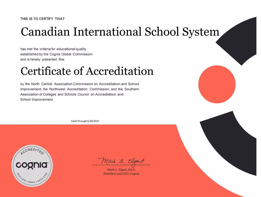 Trường Quốc tế Canada đạt kiểm định Cognia (Hoa Kỳ) về chất lượng giáo dục quốc tế.