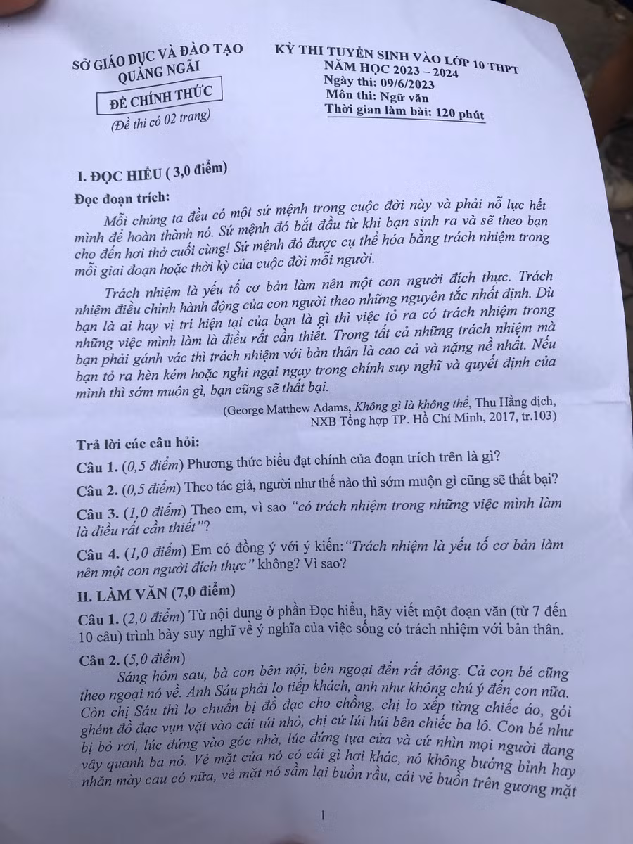 Đề thi Ngữ Văn để lại ấn tượng cho thí sinh.