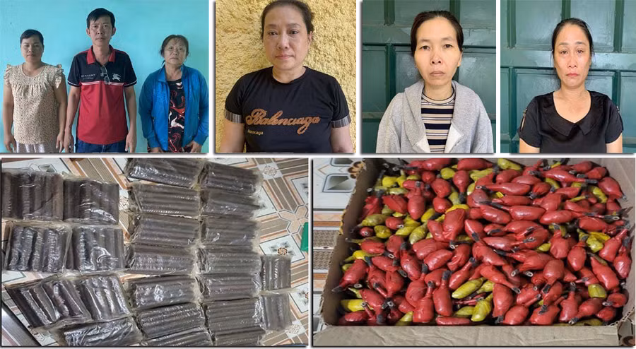 6 người bị tạm giữ hình sự cùng tang vật vụ án. (Ảnh: CATH)