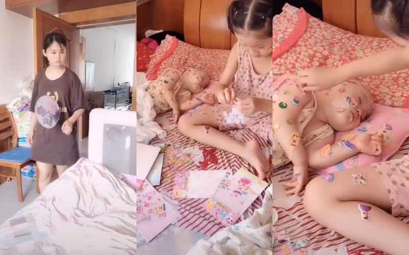 Nhờ con gái trông em đang ngủ say, mẹ ngã ngửa chứng kiến cảnh tượng khó đỡ