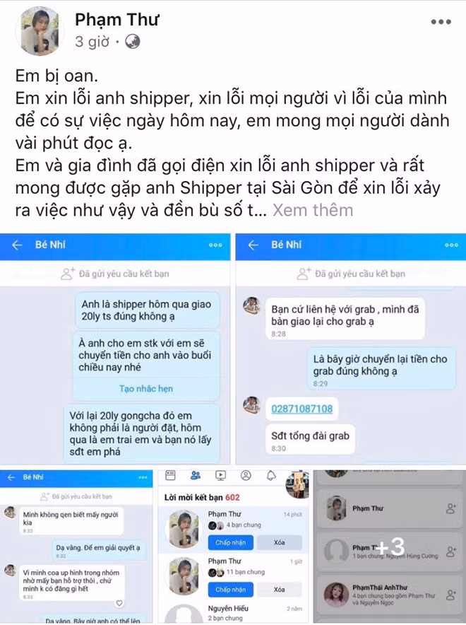 Ngày 9.6, chị Thư đã đăng lên trang cá nhân để giải thích về vụ việc bùng trà sữa
