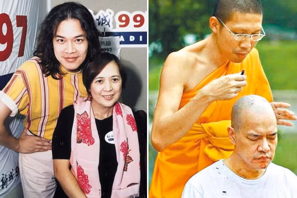 Hồng Triêu Phong cắt tóc đi tu sau vài năm chia tay vợ cũ (ảnh bên trái).