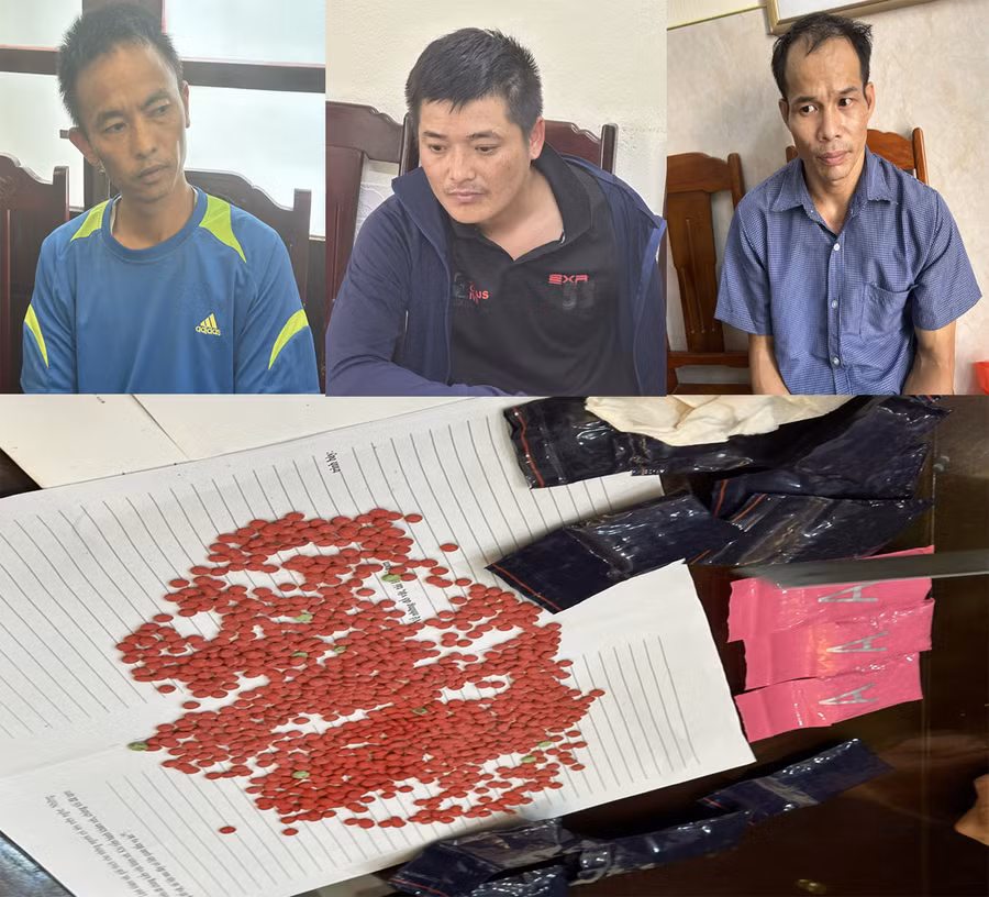Những người trong đường dây bị bắt và tang vật thu giữ. (Ảnh: CATH)