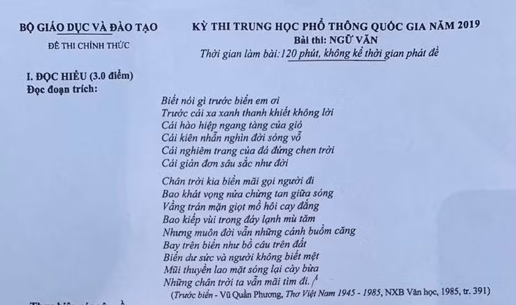 Đề thi và lời giải môn Ngữ văn Kỳ thi THPT quốc gia 2019