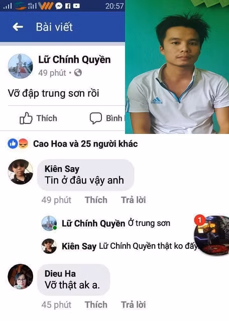 Thông tin vỡ đập thủy điện Trung Sơn được Hà Văn Mười và Lữ Chính Quyền tung lên mang facebook. Thông tin vỡ đập thủy điện Trung Sơn được Hà Văn Mười và Lữ Chính Quyền tung lên mang facebook.