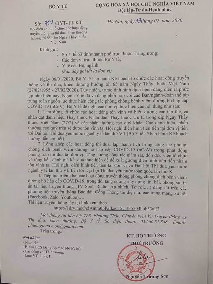 không tổ chức tôn vinh ngày thầy thuốc, tập trung chống dịch covid-19 hình 1 khong to chuc ton vinh ngay thay thuoc, tap trung chong dich covid-19 hinh 1