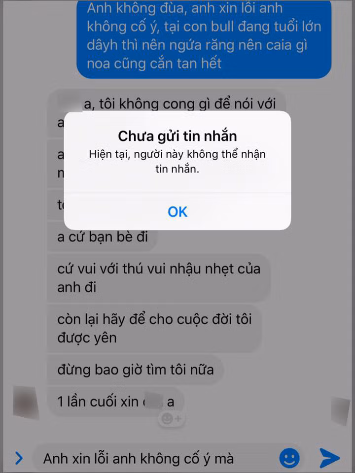  Tình yêu của cả hai kết thúc bằng đoạn tin nhắn chia tay.