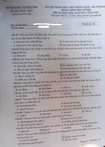 Đáp án các mã đề thi môn Giáo dục công dân kỳ thi THPT Quốc gia 2017 ảnh 1
