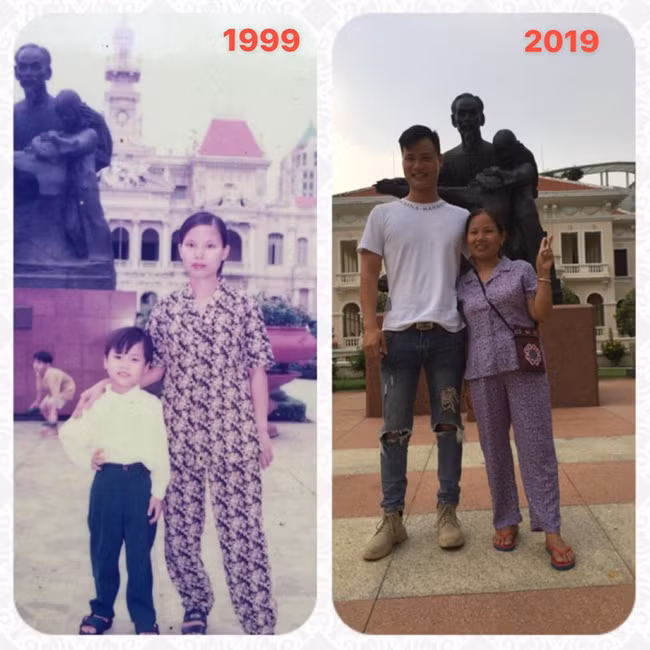 Bức ảnh đáng yêu nhất ngày: Cùng địa điểm, cùng con người nhưng sau 20 năm, con trai đã to gấp đôi mẹ mất rồi! - Ảnh 1.