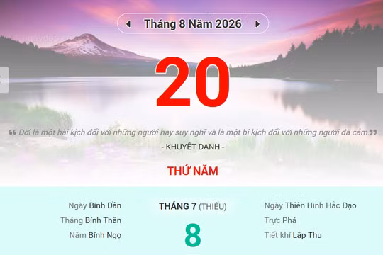 Lịch âm 20/8 - Xem lịch âm ngày 20/8