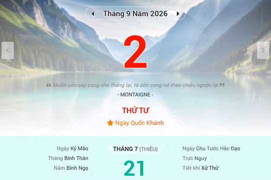 Lịch âm 2/9 - Xem lịch âm ngày 2/9
