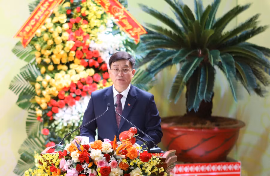 Ủy viên Trung ương Đảng, Bí thư Tỉnh ủy Đắk Lắk Nguyễn Đình Trung phát biểu tại Đại hội. Ảnh: TT)