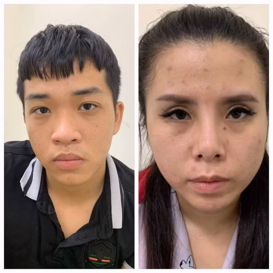 2 đối tượng Bình (bên trái) và Phương (bên phải) tại cơ quan công an.
