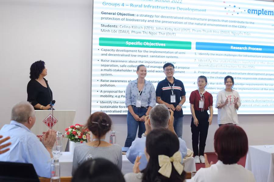 Các giảng viên và sinh viên đang trình bày tham luận tại Khóa học mùa hè. Các giảng viên và sinh viên đang trình bày tham luận tại Khóa học mùa hè.