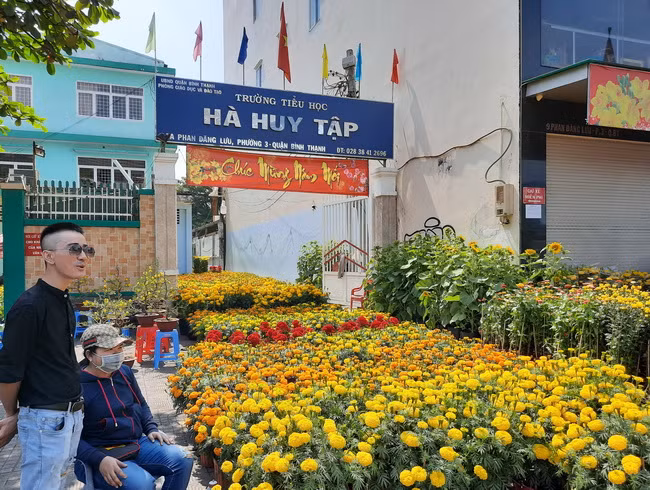 Trước cổng Trường Tiểu học Hà Huy Tập -Quận Bình Thạnh, cũng được bày bán nhiều loại hoa cúc vạn thọ, hoa mào gà, mai...với đủ các sắc màu tươi mới. Trước cổng Trường Tiểu học Hà Huy Tập -Quận Bình Thạnh, cũng được bày bán nhiều loại hoa cúc vạn thọ, hoa mào gà, mai...với đủ các sắc màu tươi mới.