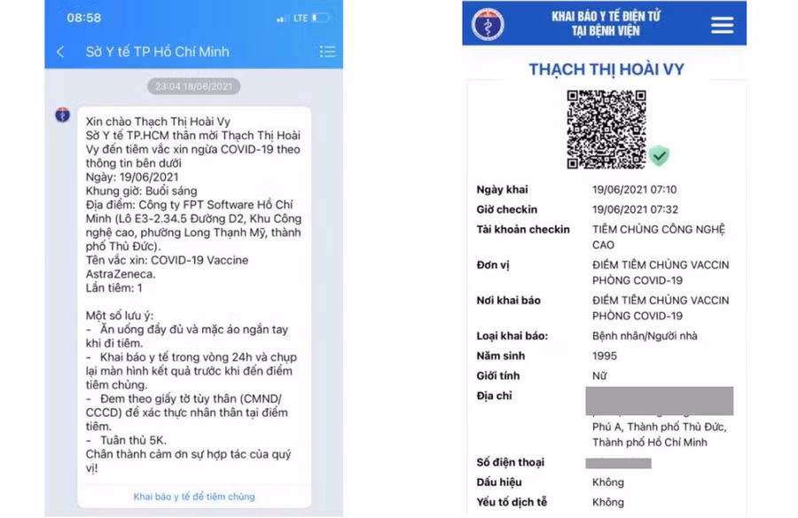 Sở Y tế TP Hồ Chí Minh gửi tin nhắn nhắc đến người dân đi tiên vắc xin Covid-19 (Ảnh: Sở Y tế).