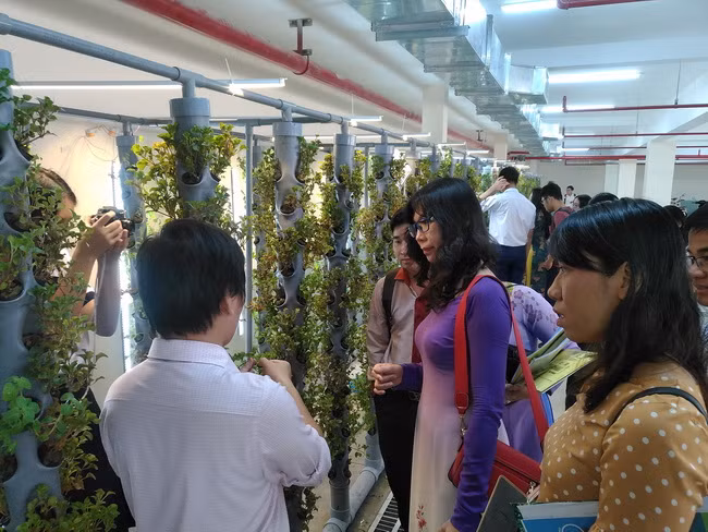 Các khách mời tham quan quy trình làm hệ thống trồng cây khí canh của dự án "Cải tạo chất lượng không khí ở hầm xe" trong buổi báo cáo dự án Các khách mời tham quan quy trình làm hệ thống trồng cây khí canh của dự án "Cải tạo chất lượng không khí ở hầm xe" trong buổi báo cáo dự án