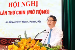 Bí thư Tỉnh ủy Cao Bằng Phan Thăng An phát biểu nhấn mạnh mục tiêu tăng trưởng. Ảnh: BCB