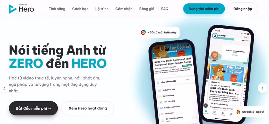 Giao diện của VoiceTube Hero