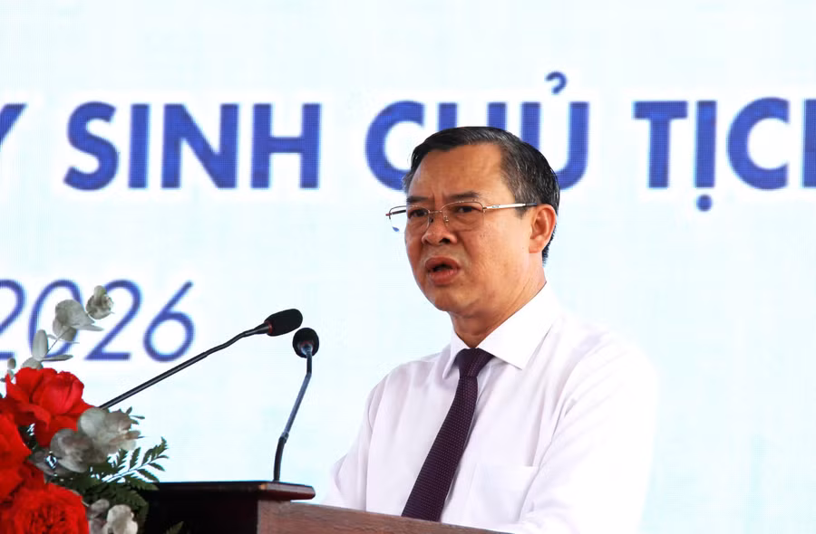 Chủ tịch UBND TP Cần Thơ, ông Trương Cảnh Tuyên phát biểu tại Lễ khởi công Dự án Nhà máy điện gió Sóc Trăng 4.